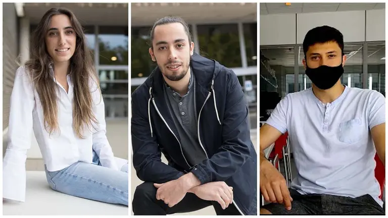 Los estudiantes Leyre Álvarez, Alejandro Díaz y José Manuel García. UPNA