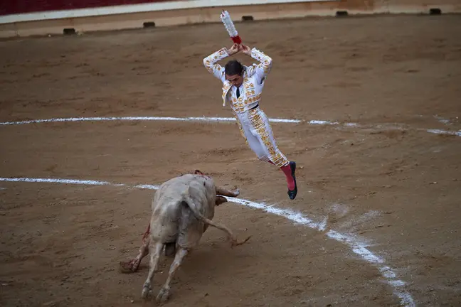 Corrida de toros de la feria de Tafalla 2021 con la ganadería de Prieto de la Cal para los diestros Serafín Marín, Sanchéz Vara y Javier Orozco. MIGUEL OSÉS