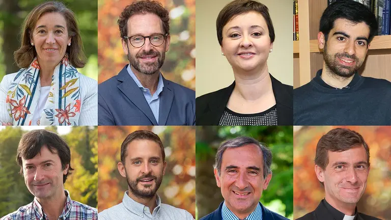 Investigadores que realizan los proyectos financiados. Arriba (I-D): Julia Pavón, Albert Recasens, María José de la Torre Molina, Dámaso Izquierdo; abajo (I-D): Luis Alberiko Gil-Alaña, Raúl Bajo Buenestado, Jaume Aurell y Álvaro Fernández de Córdova. MANUEL CASTELLS