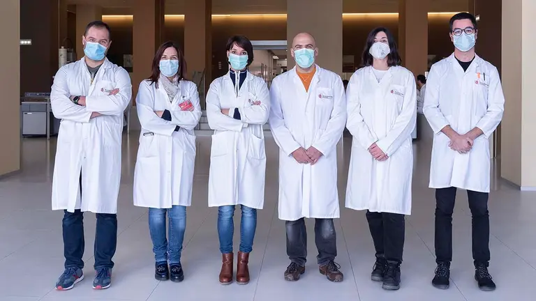 De izquierda a derecha, Ignacio González, Mª Inés Corcuera, Marta Ferraz, Óscar Martínez, Amaia Rodríguez y Adrián Jiménez, miembros del proyecto SecHold. GOBIERNO DE NAVARRA