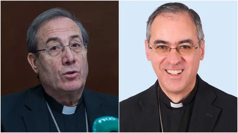 Francisco Pérez, arzobispo de Pamplona y Tudela; y Juan Antonio Pérez, obispo auxiliar de la misma diócesis. ARCHIVO