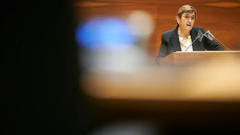 Marisa de Simón interviene en la sesión plenaria. PABLO LASAOSA