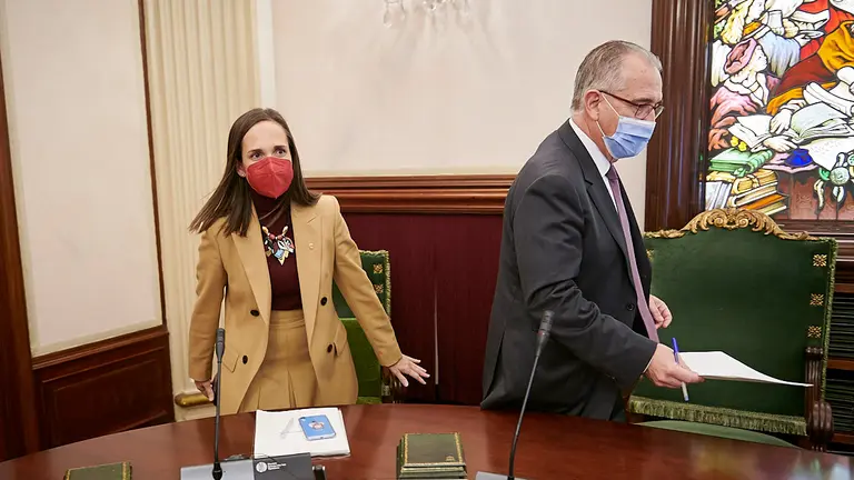 María Echavarri junto a Enrique Maya minutos antes de comenzar el pleno. PABLO LASAOSA