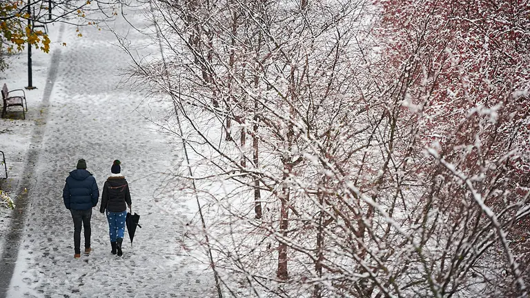 El temporal de nieve ha llegado de lleno este fin de semana a Pamplona donde este domingo ha empezado a nevar con fuerza en la capital navarra. PABLO LASAOSA
