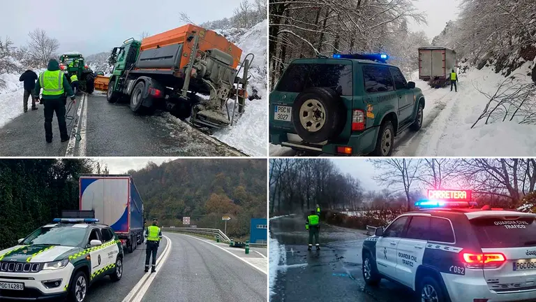 Algunas de las intervenciones de la Guardia Civil en Navarra al paso de la borrasca Arwen. GUARDIA CIVIL