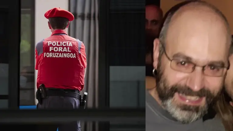 Montaje de un Policía Foral junto con la imagen de Francisco Javier Torralba Fernández, desaparecido en Estella. POLICÍA FORAL