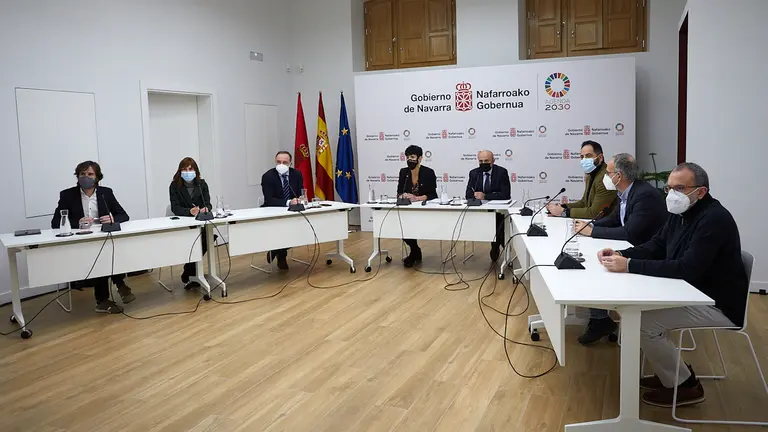 Reunión telemática con el Estado sobre la Ley del Convenio Económico celebrada en el Palacio de Navarra y con la presencia de los representantes de los partidos políticos navarros. IÑIGO ALZUGARAY