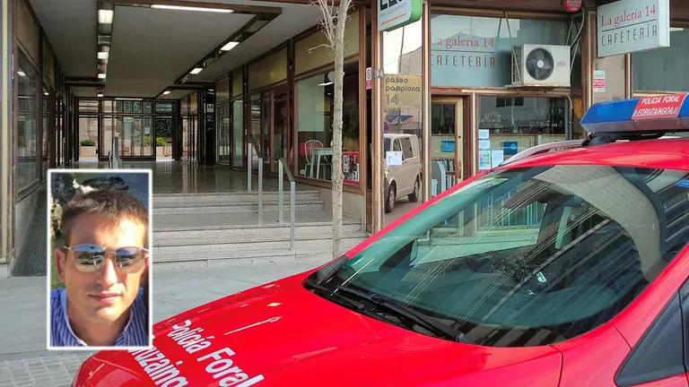 Montaje del portal de la vivienda donde se ha encontrado a una mujer muerta en Tudela y la imagen del marido, que huyó a Francia. EFE/ NAVARRA.COM