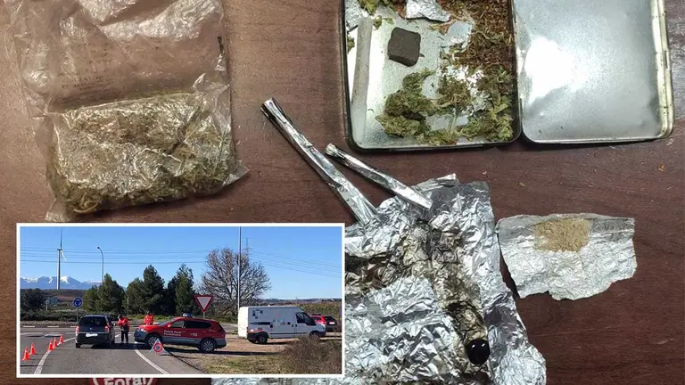 El control de la Policía Foral en Ribaforada y las drogadas que se han incautado al camionero en Bera. POLICÍA FORAL