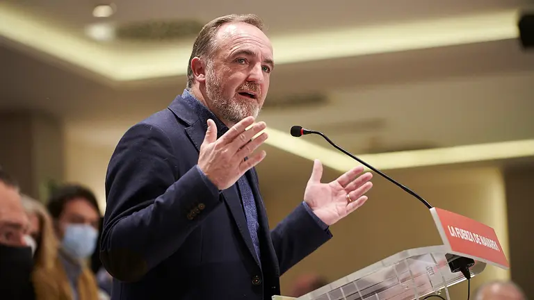 Javier Esparza durante su discurso de reelección como candidato de UPN al Gobierno de Navarra en las próximas elecciones. PABLO LASAOSA