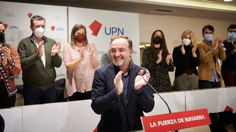Javier Esparza durante su discurso de reelección como candidato de UPN al Gobierno de Navarra en las próximas elecciones. PABLO LASAOSA