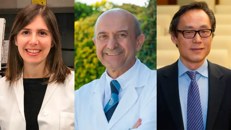 Los investigadores Marta Guasch-Ferré, Miguel Ángel Martínez-González y Frank Hu. UNIVERSIDAD DE NAVARRA