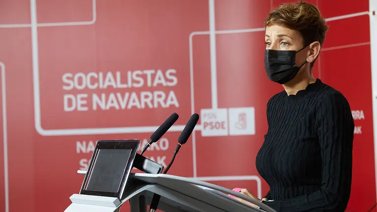 La presidenta de Navarra y secretaria general del PSN, María Chivite, interviene en la apertura del XII Congreso de Juventudes Socialistas de Navarra. IÑIGO ALZUGARAY