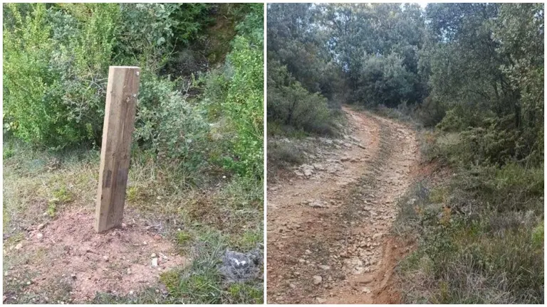 Alguno de los postes que habían sido dañados. POLICÍA FORAL