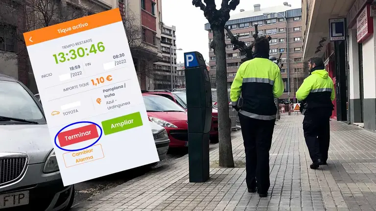 Una pareja de vigilantes de la zona azul de Pamplona.