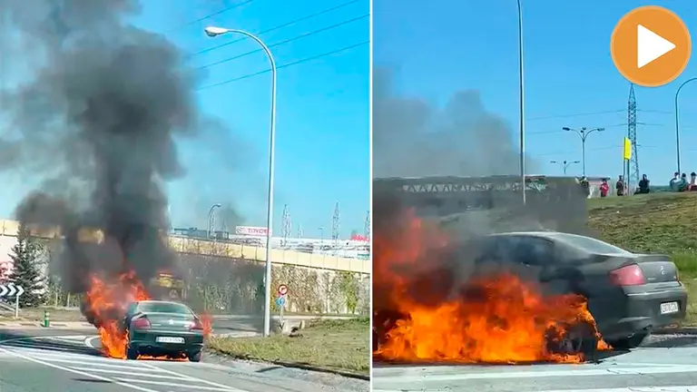 V&Iacute;DEO Un coche se incendia en Cordovilla, en la carretera de entrada a La Morea. NAVARRA.COM