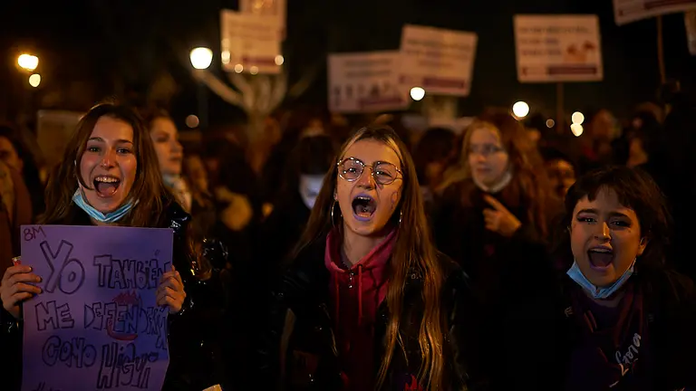 Manifestación en Pamplona durante la celebración del 8 de marzo en el Día Internacional de la Mujer. PABLO LASAOSA