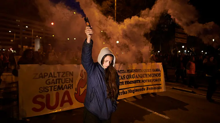 Manifestación en Pamplona durante la celebración del 8 de marzo en el Día Internacional de la Mujer. PABLO LASAOSA