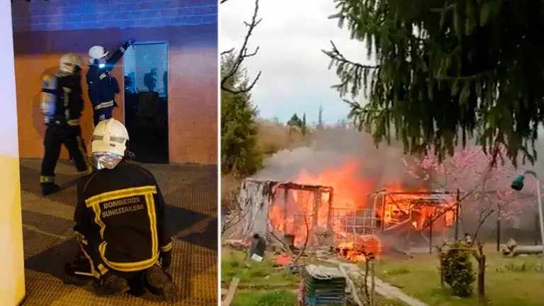 Montaje con los dos incendios en Pamplona este pasado jueves. BOMBEROS DE NAVARRA. POLIC&Iacute;A MUNICIPAL DE PAMPLONA