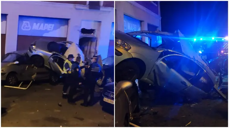 Herido grave en Pamplona tras "volar" sobre una rotonda y chocar con una vivienda. POLICÍA MUNICIPAL