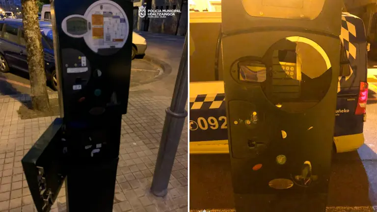 Parquímetros en el barrio de la Chantrea destrozados POLICÍA MUNICIPAL DE PAMPLONA