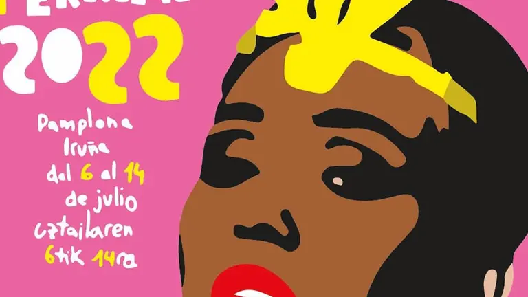 'Preparada', el cartel con la imagen de la giganta Braulia al que el Ayuntamiento de Pamplona ha pedido que subsane un error.