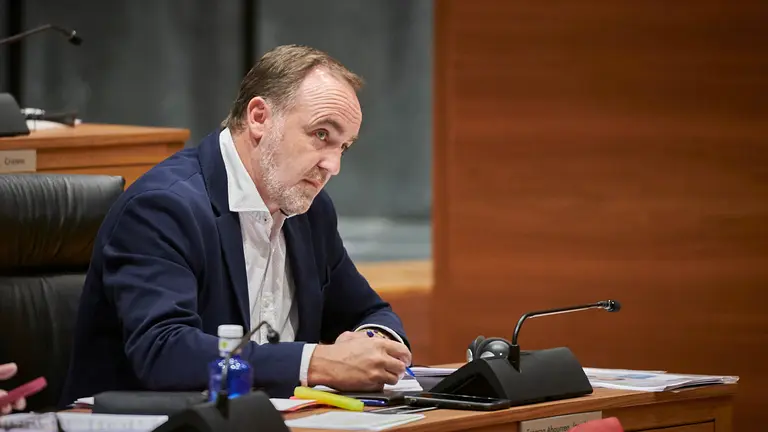 Javier Ezparza, de Navarra Suma, en el pleno del Parlamento. PABLO LASAOSA