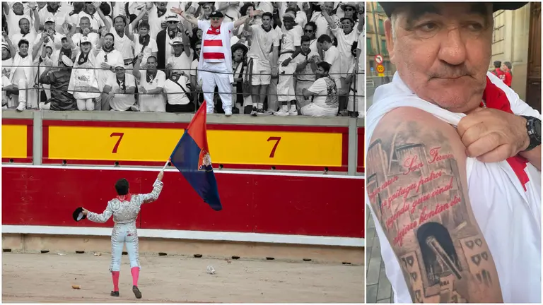 Alberto Vizcay, el sanferminero que lanza cada tarde la bandero de Osasuna a los toreros que han triunfado en la plaza de toros de Pamplona.
