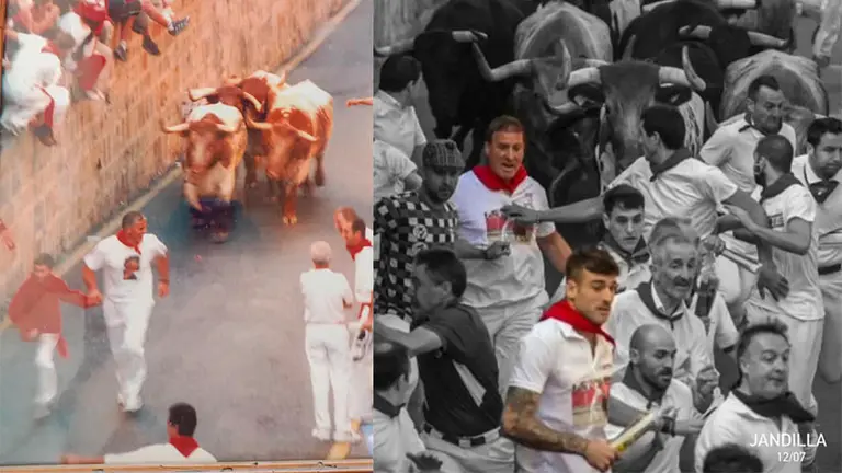 Mariano y Eder Jiménez, padre e hijo respectivamente, corrieron juntos un encierro de San Fermín por primera vez hace veinte años. CEDIDA