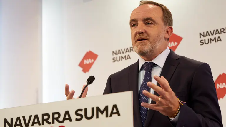 El presidente de UPN y portavoz de Navarra Suma, Javier Esparza, realiza una valoración de la situación actual y del transcurso de la legislatura. IÑIGO ALZUGARAY