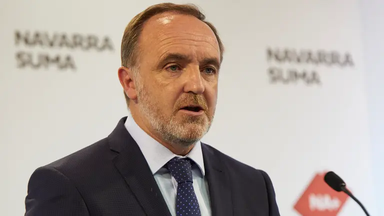 El presidente de UPN y portavoz de Navarra Suma, Javier Esparza, realiza una valoración de la situación actual y del transcurso de la legislatura. IÑIGO ALZUGARAY