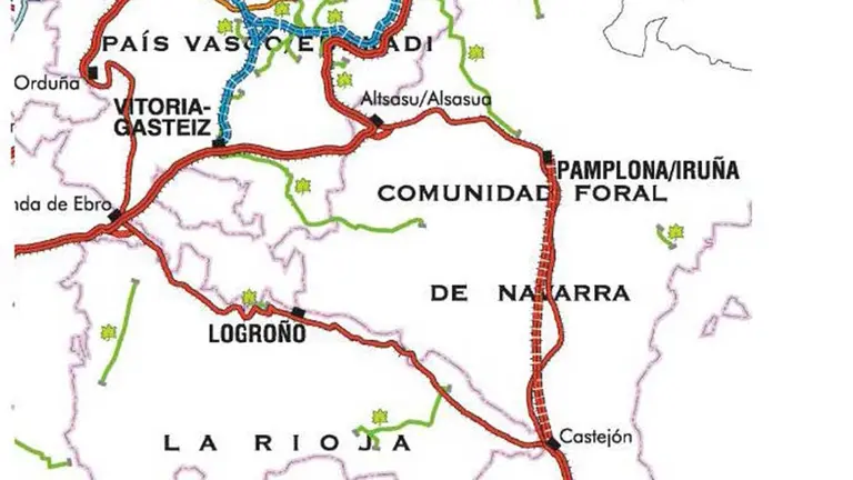 Plano dela red de Alta Velocidad a su paso por Navarra. ADIF
