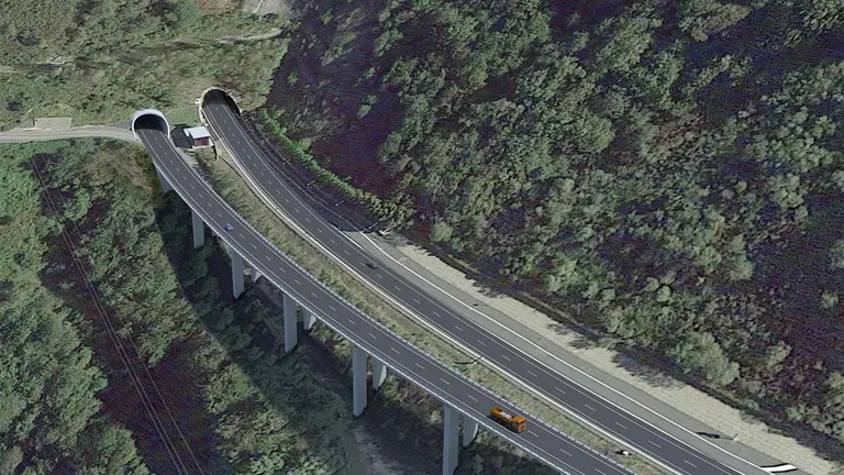 Recreación de la duplicación de los túneles de Belate y Almandoz. En imagen, la futura entrada sur de las galerías de Almandoz, con el actual túnel a la derecha y el nuevo túnel a la izquierda. GOBIERNO DE NAVARRA