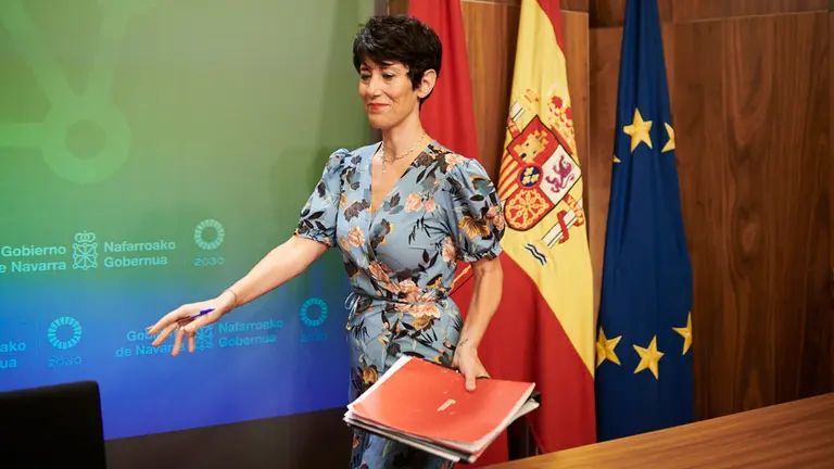 La consejera de Economía y Hacienda, Elma Saiz, presenta el techo de gasto de los Presupuestos Generales de Navarra para 2023. PABLO LASAOSA