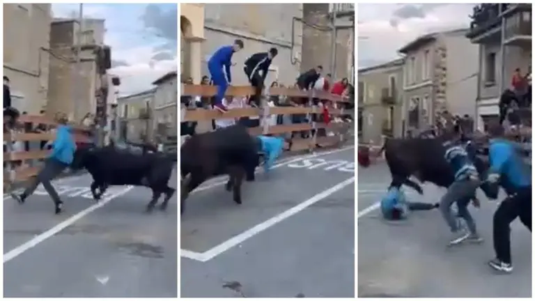 Grave cogida a un mozo en el encierro de Murillo El Fruto.