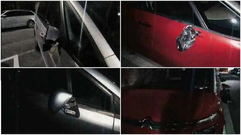 Retrovisores rotos en la madrugada del sábado al domingo en Berriozar. POLICÍA FORAL
