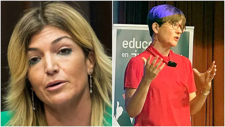 La magistrada María Alemán Ezcaray (derecha), nueva jueza decana de Pamplona en sustitución de Mari Paz Benito Osés (izquierda).