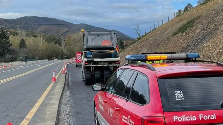 Accidente laboral con un fallecido ocurrido en la N-121-A a la altura de Santesteban. POLICÍA FORAL