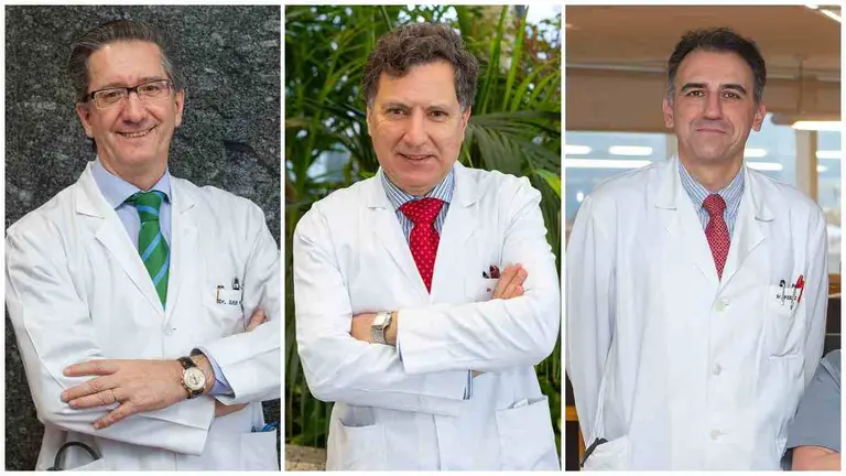 Dr. Jesús San Miguel, Dr. Ignacio Melero y Dr. José Luis Pérez Gracia,
investigadores de la Clínica Universidad de Navarra y del Cima. UNIVERSIDAD DE NAVARRA