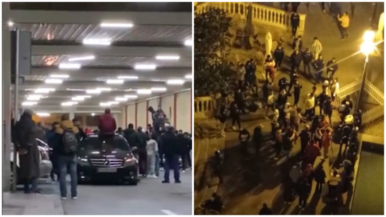 Afcionados marroquíes en Tudela celebran la clasificación de su selección para los octavos de final del Mundial de Catar. POLICÍA LOCAL DE TUDELA