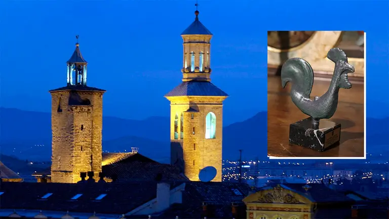 Iglesia de San Saturnino de Pamplona y a su lado la réplica del Gallico de San Cernin de Pamplona que se ha puesto a la venta. CEDIDA