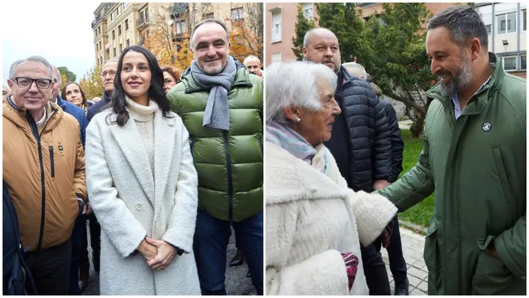Inés Arrimadas y Santiago Abascal, este domingo en Pamplona durante la concentración de apoyo a la Guardia Civil de Tráfico. ALZUGARAY