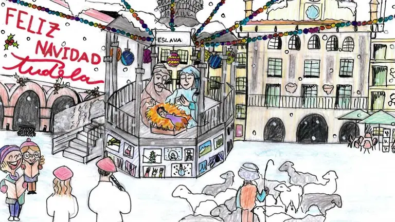 La tarjeta navideña de la alumna de la Compañía de María, Lucía Marín Zamora, ganadora del concurso convocado por el Ayuntamiento de Tudela. AYUNTAMIENTO DE TUDELA