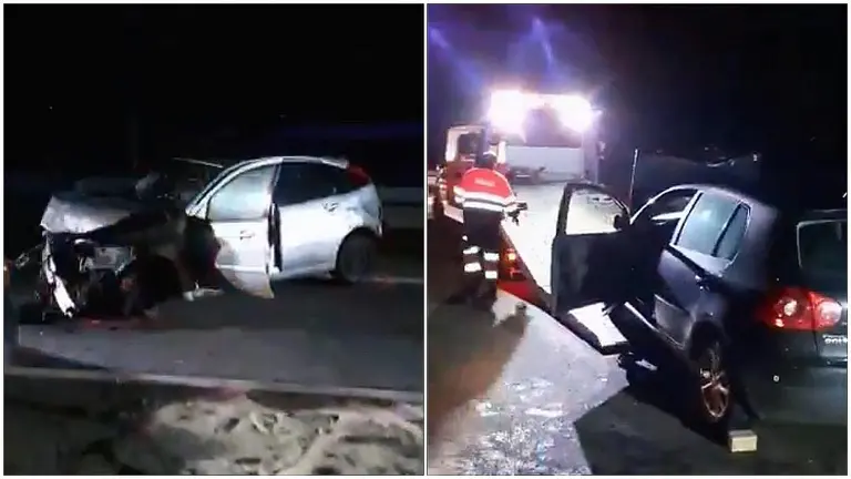 Imágenes de los dos vehículos siniestrados en el accidente de la A-68. BOMBEROS DE NAVARRA