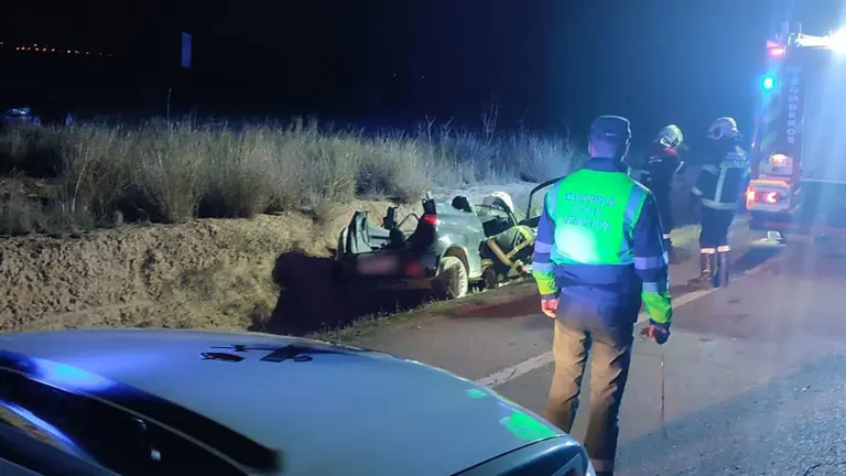 Imagen del accidente de tráfico ocurrido en la N-121-C en Tulebras. GUARDIA CIVIL