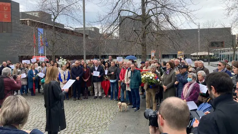 La presidenta de la Asociación de Víctimas del Terrorismo de ETA (Anvite), María Pilar Ollo en el homenaje a las víctimas del terrorismo. CEDIDA
