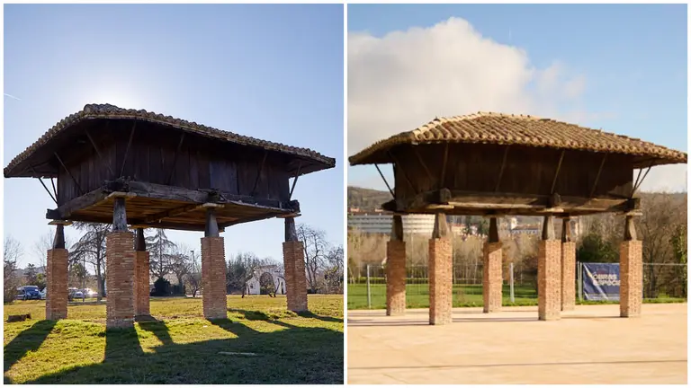 Imagen del antes y el después del hórreo de Aranzadi. NAVARRA.COM