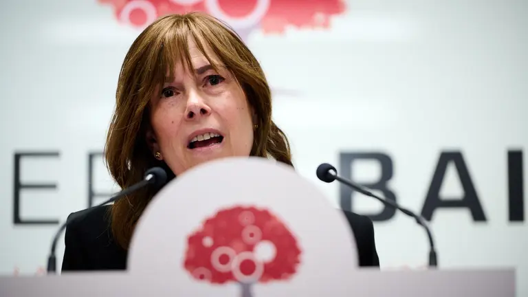 Rueda de prensa de Uxue Barkos para presentar líneas maestras del programa electoral para la próxima legislatura. PABLO LASAOSA