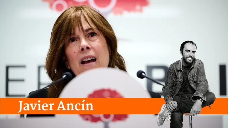 Rueda de prensa de Uxue Barkos para presentar líneas maestras del programa electoral para la próxima legislatura. PABLO LASAOSA