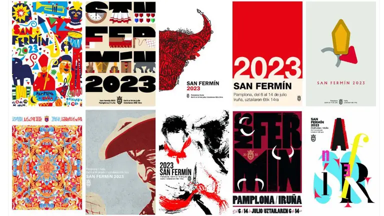Carteles de San Fermín 2023 escogidos por el jurado para la votación popular.
